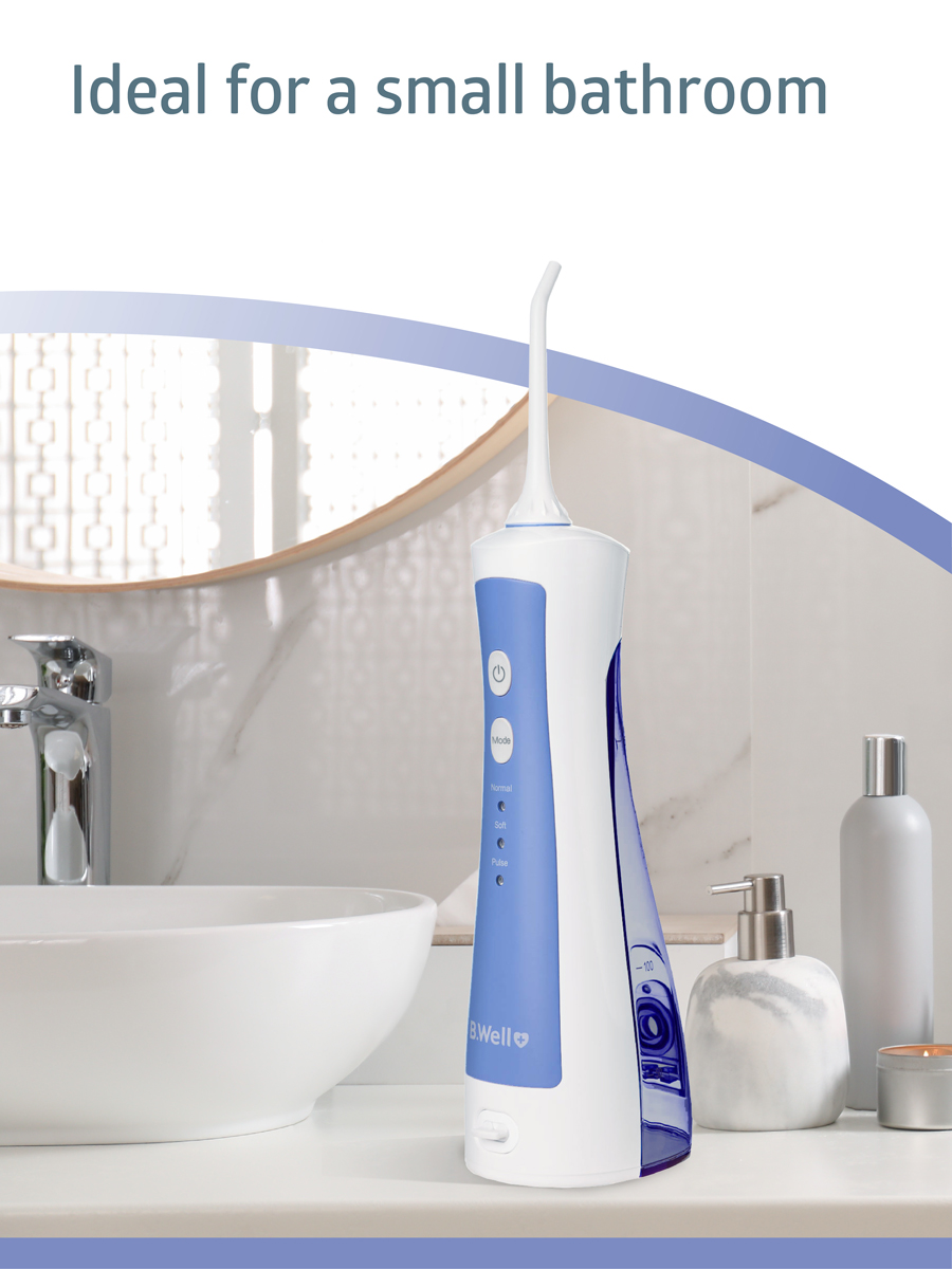 B.Well portable oral irrigator placed on a small bathroom counter